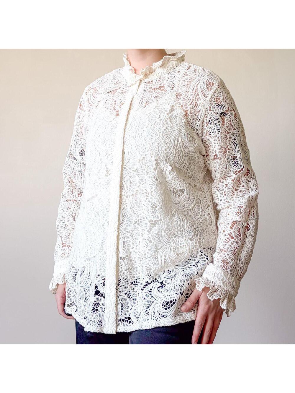 Victorian Style Blouse Cream Lace Pearl Buttons